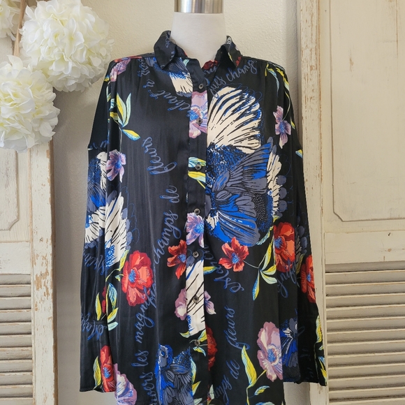 Free People high low floral long sleeve tee size XSmall - Picture 2 of 12